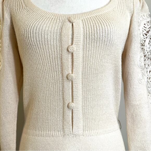 Vintage Soutashe Puff Sleeve Sweater Top Button Detail With Belt PostMod 80s - Picture 2 of 9